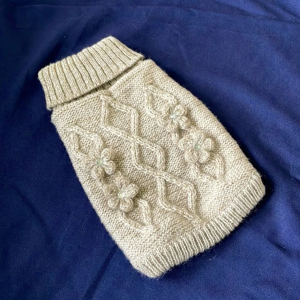 Beige/ grey sparkly floral pet sweater